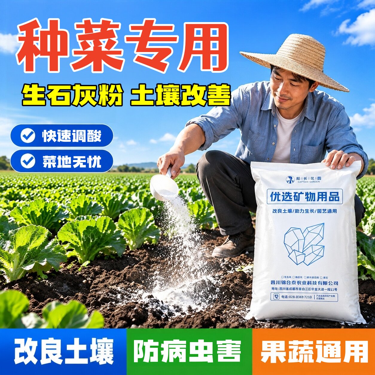 生石灰粉消毒除菌改良土壤蔬菜种植防虫害防病菌10斤装种菜不生虫