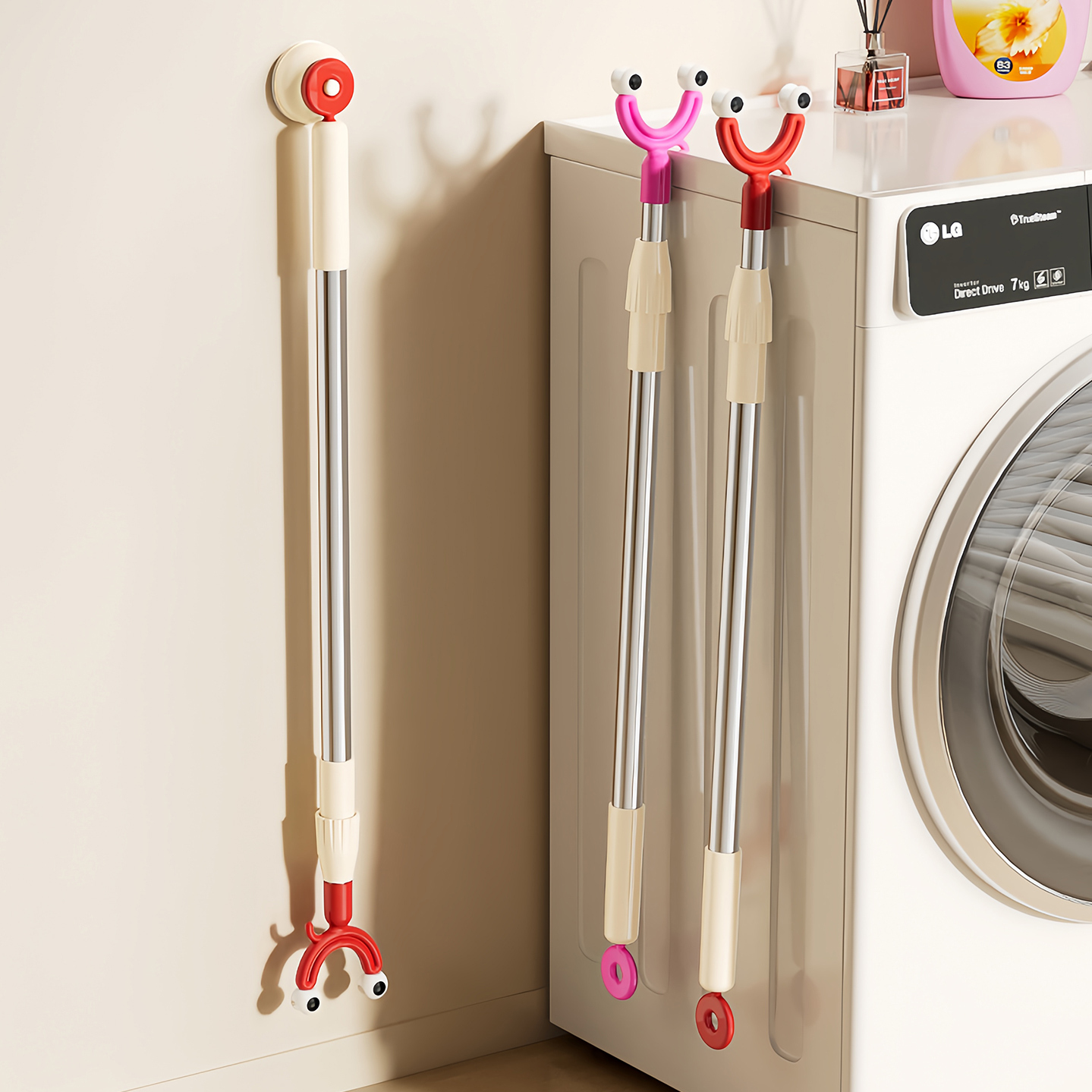 左左居里磁吸撑衣杆晾衣叉可伸缩