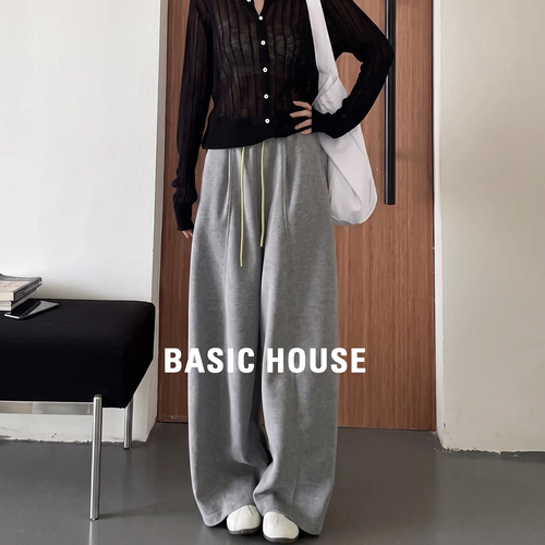 Basic House百家好休闲百搭弯刀裤秋季美式撞色抽绳卫裤运动裤女