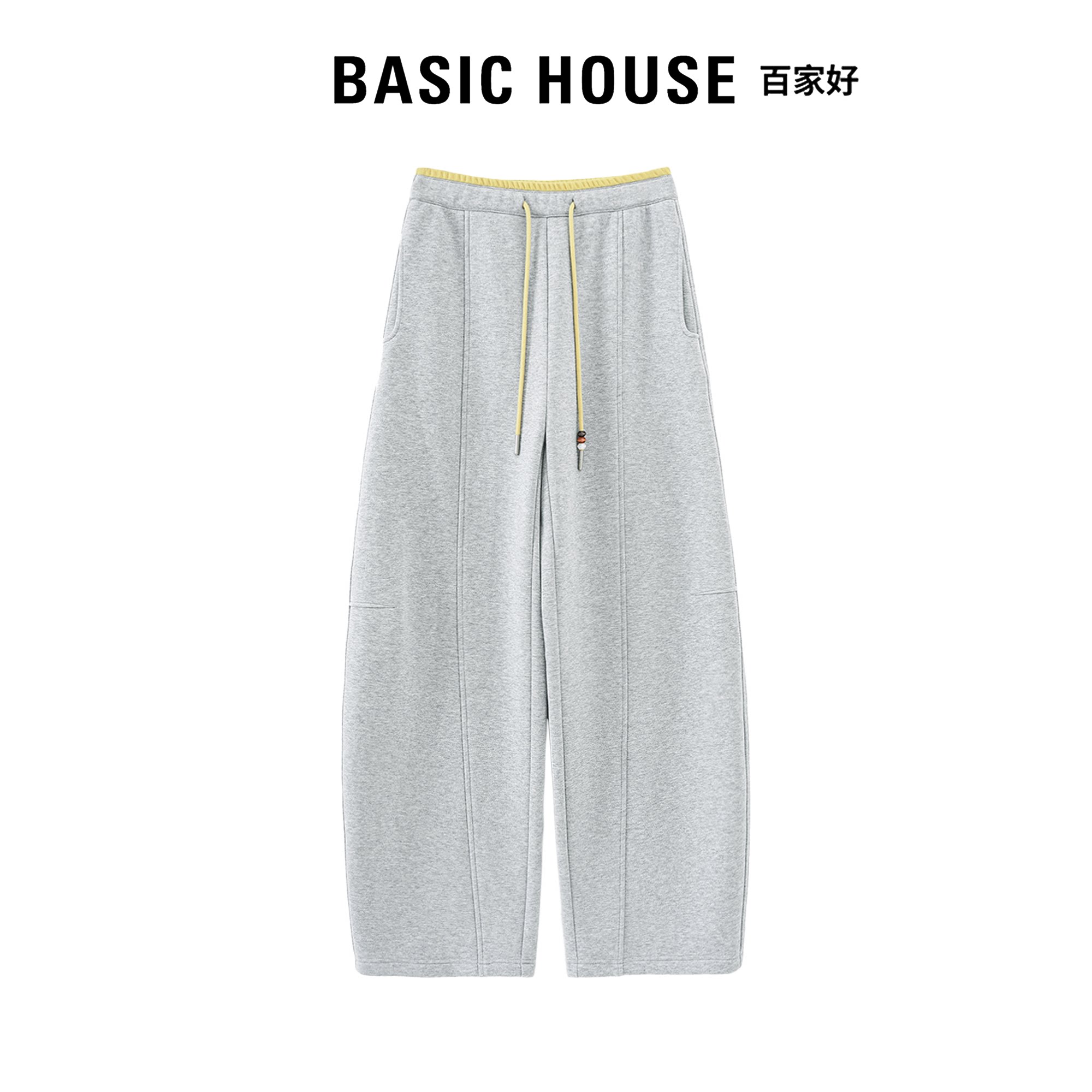 Basic House百家好2026秋冬加绒灰色弯刀裤女高腰垂感显瘦休闲裤