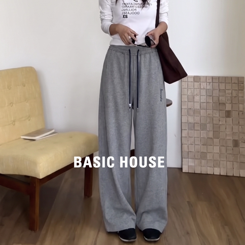 Basic House百家好运动风休闲卫裤女2026秋季宽松显瘦百搭弯刀裤