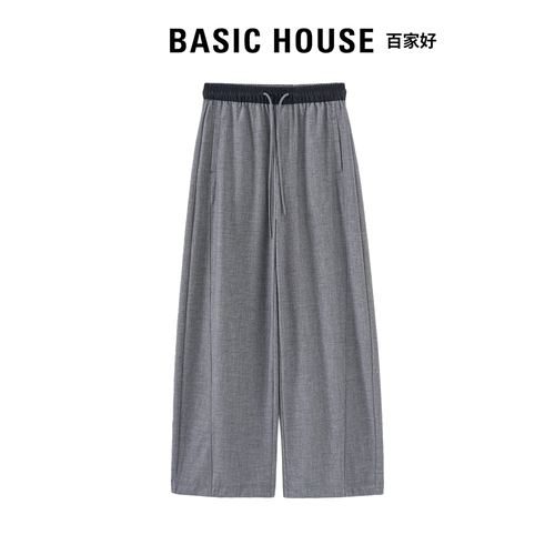 Basic House百家好薄款弯刀休闲裤女夏弹力直筒宽松百搭运动卫裤