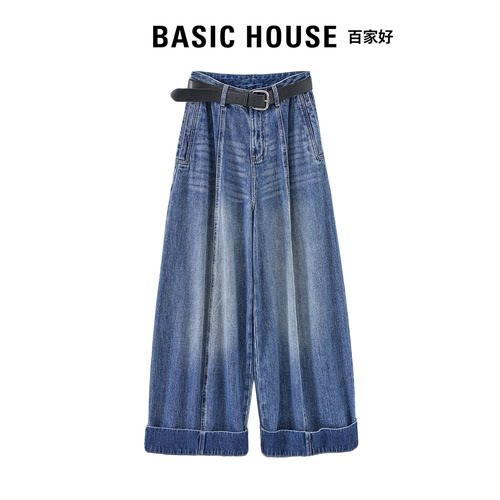 Basic House百家好韩系阔腿牛仔裤女2026新品高腰显瘦百搭直筒裤