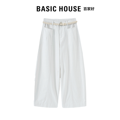 Basic House百家好2026夏季宽松显瘦弯刀裤女韩系百搭高腰休闲裤