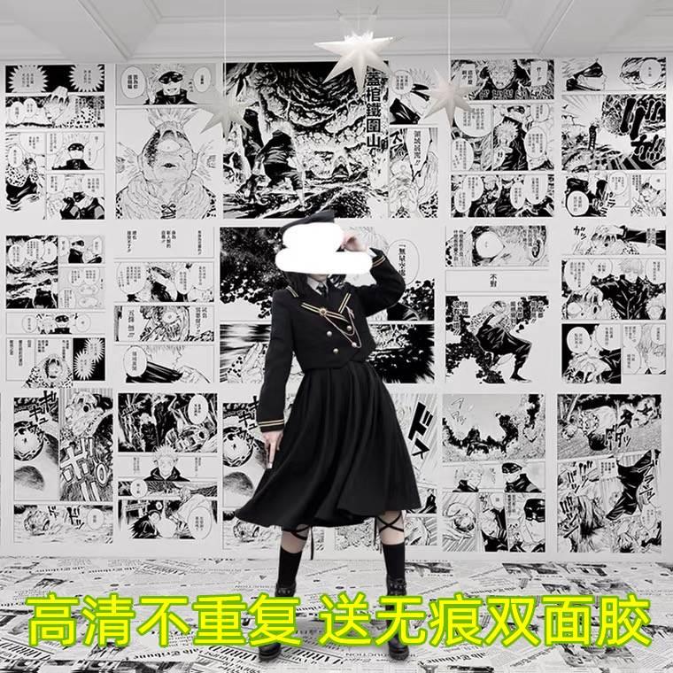 贴纸黑白动漫贴纸漫画日漫人物日系二次元手帐墙贴贴画儿童少女