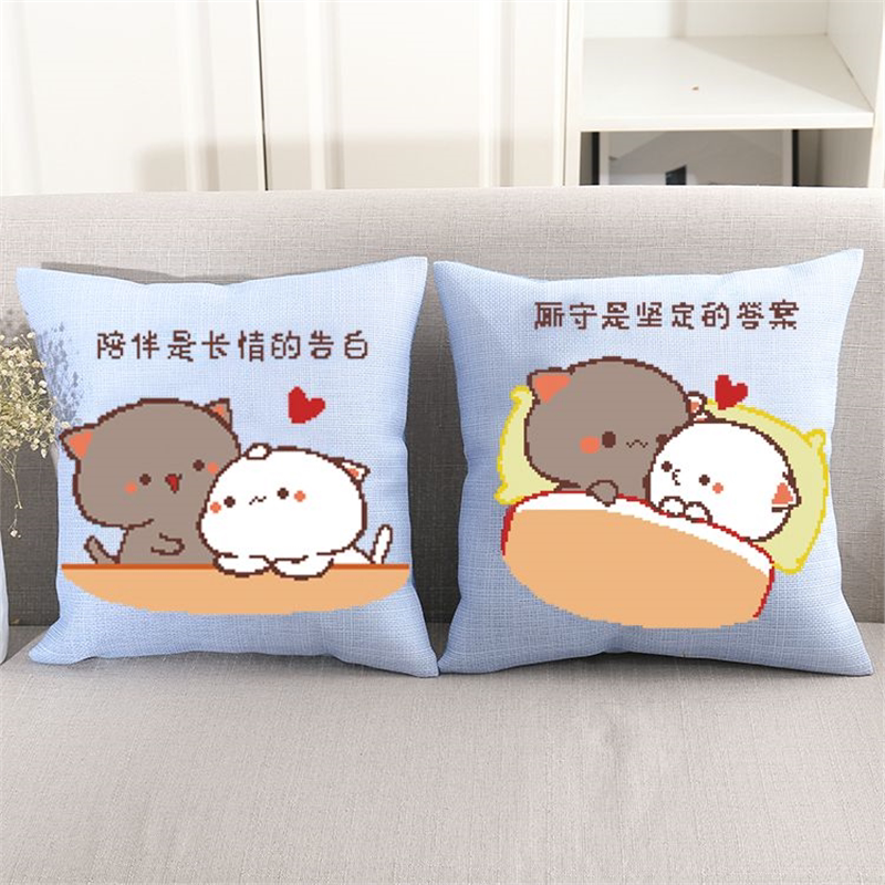 新款印花十字绣抱枕情侣可爱个性自己绣手工刺绣小画汽车卧室枕套