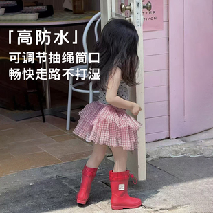 日本成人女雨鞋儿童男女童宝宝雨靴小学生幼儿水鞋红色中大童防滑