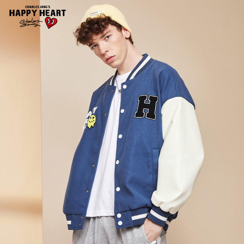 charles jangs happy heart/查尔斯桃心春秋夹克刺绣外套棒球服