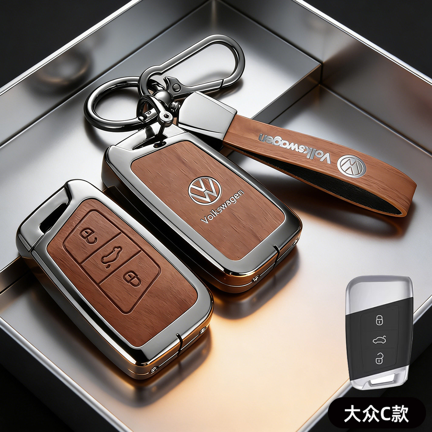 19-25新款大众迈腾/帕萨特/CC专用车钥匙套全包保护外壳金属挂扣