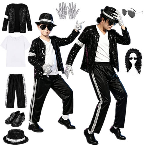 儿童迈克尔杰克逊亮片演出服mj