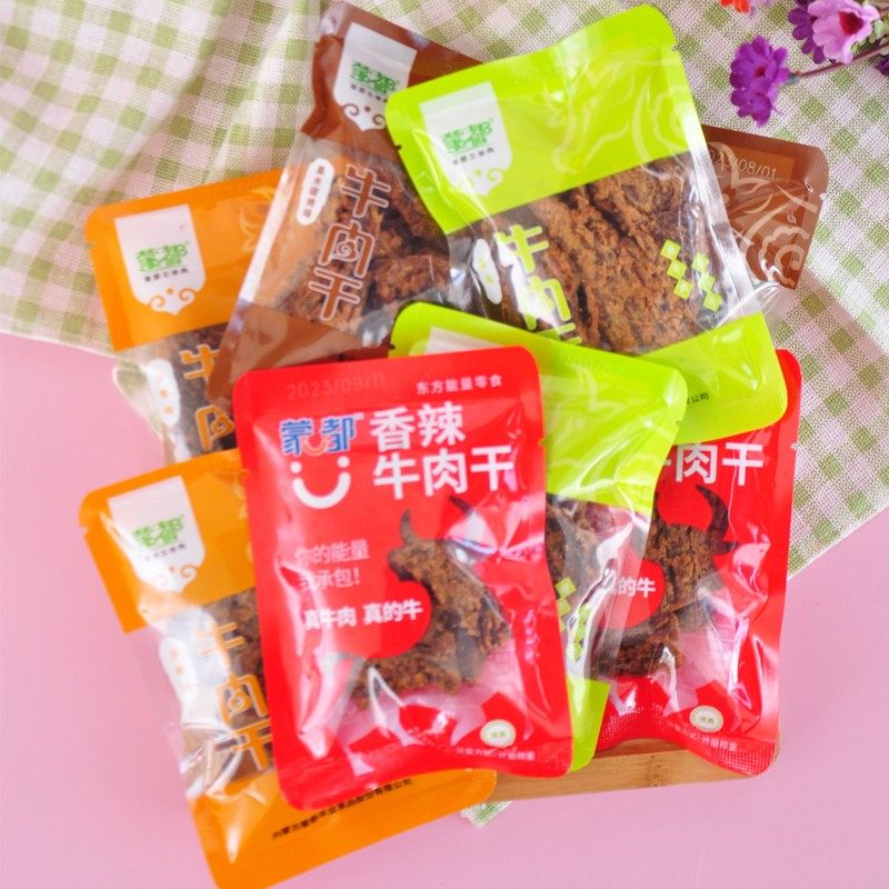 蒙都牛肉片大片牛肉干散称原味香辣味沙爹味果木碳烤味500克牛肉