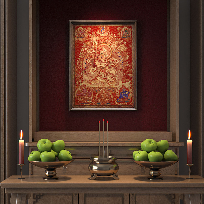 藏传唐卡中堂装饰画藏式财宝多闻天王客厅玄关挂画佛堂背景墙壁画