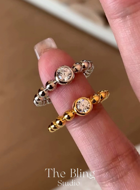 ins简约s925纯银厚镀金戒指女轻奢高级感镶莫桑钻高保色泡泡钻戒