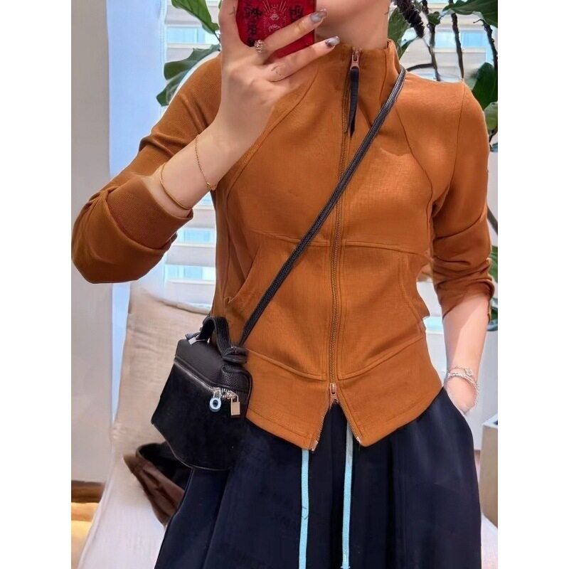 巨好看的立体裁剪拉链立领无帽卫衣外套女秋百搭修身健身休闲上衣