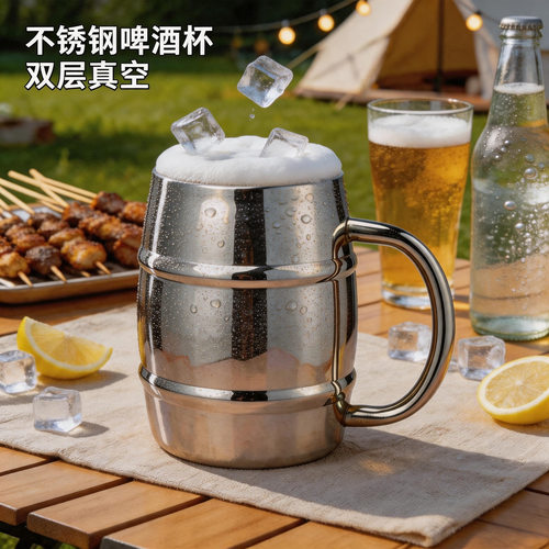 304不锈钢双层保冷啤酒杯