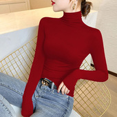 法式 高领针织上衣 高级感修身 新年红色打底衫 女秋冬配大衣内搭长袖