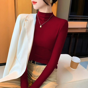 法式半高领针织衫上衣女秋冬2025新款时尚大衣内搭安哥拉红打底衫