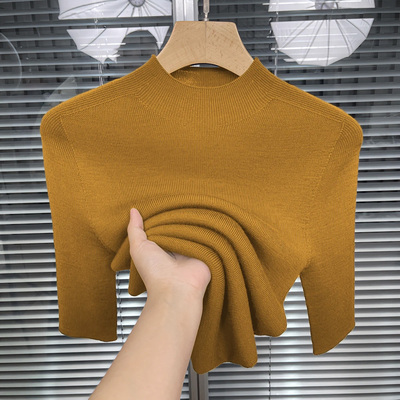 半高领中袖针织衫女春秋薄款修身