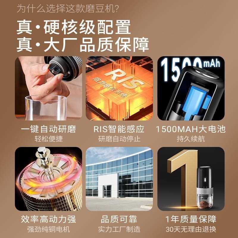 捷安玺电动磨豆机家用小型咖啡豆研磨机便携自动研磨器手磨咖啡机