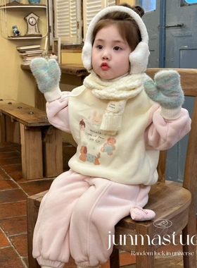 清仓！opolala童装女童儿童宝宝冬装保暖羊羔绒卫衣运动裤套装