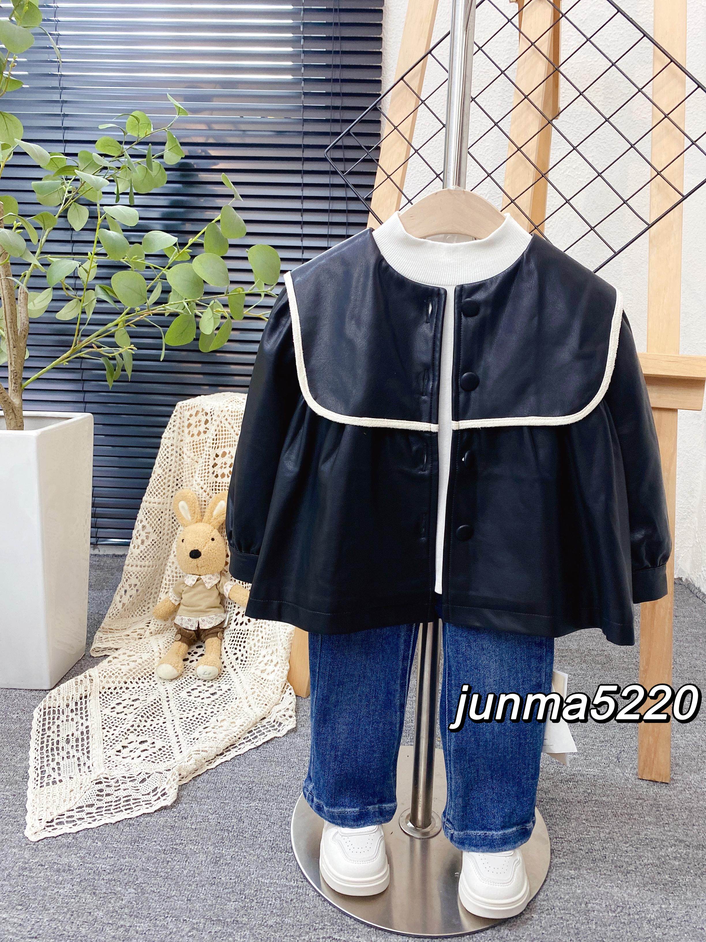 韩都果果童装女童宝宝儿童秋装新款设计师款荷叶领皮衣PU外套开衫