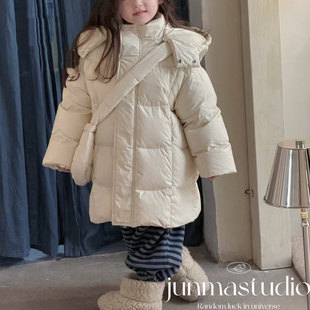 以个童装男女童宝宝儿童冬装韩系中长款包包连帽羽绒服白鸭绒外套