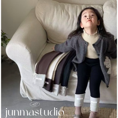 清仓！品牌童装女童儿童宝宝冬装一体绒加绒堆堆袜坑条打底裤长裤