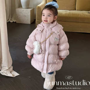 橙小7童装女童宝宝儿童冬装独角兽中长款连帽羽绒服白鸭绒外套