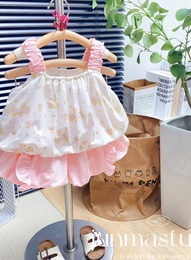 opolala童装女童宝宝儿童夏装G3小女孩印花吊带衫花苞裤两件套装