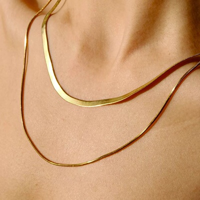 双层蛇骨链法式复古INS风双层叠戴简约高级气质短款项链锁骨链