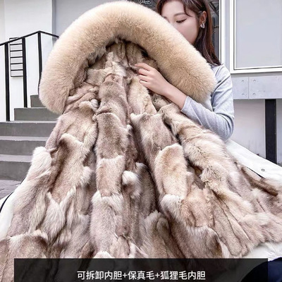 派克服女款2024新款女冬季真狐狸毛内胆可拆卸皮草外套连帽中长款