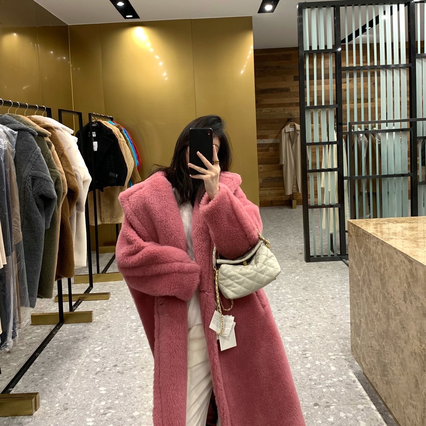 显瘦中长款绵羊毛泰迪大衣