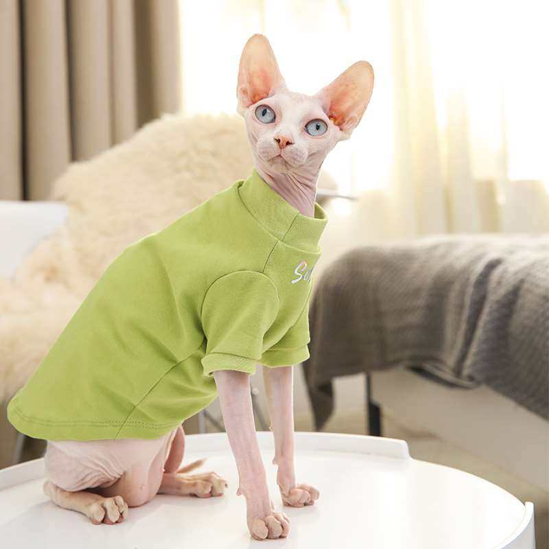 无毛猫衣服斯芬克斯猫秋春夏薄款纯棉可爱卡通萌绿卫衣德文柯尼斯