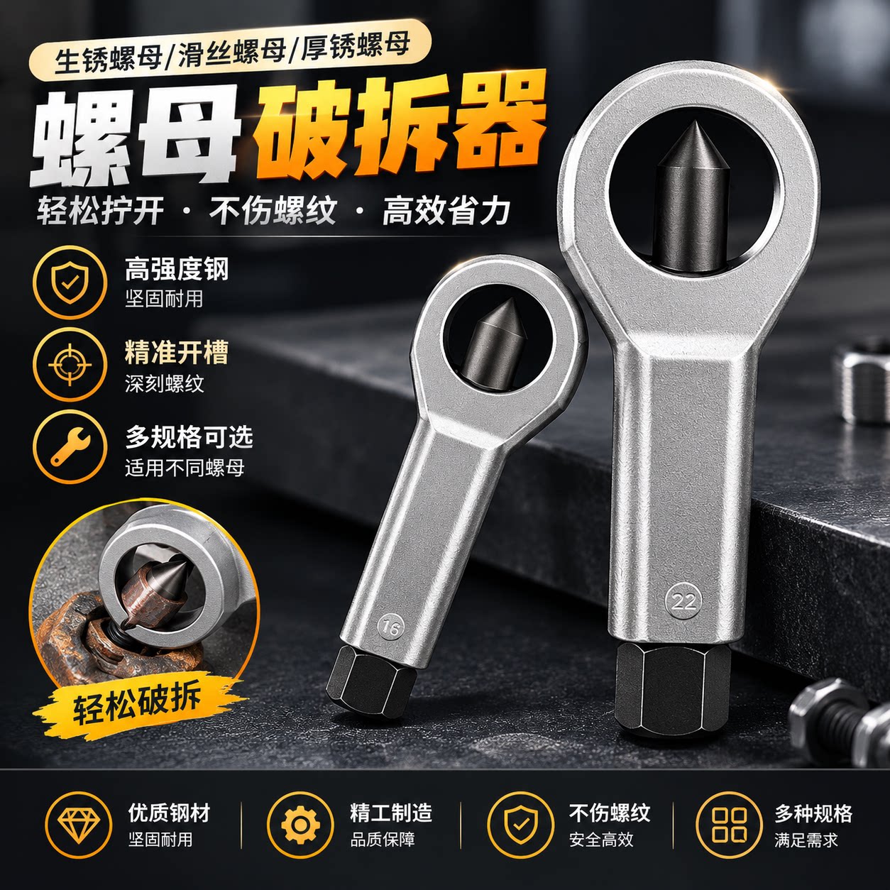 生锈螺母破开器螺帽分离破切器拆卸神器螺丝螺帽劈开破拆切割工具