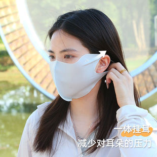 防晒口罩女高颜值防紫外线护眼角夏季 新透气 黑色遮阳面罩冰丝薄款
