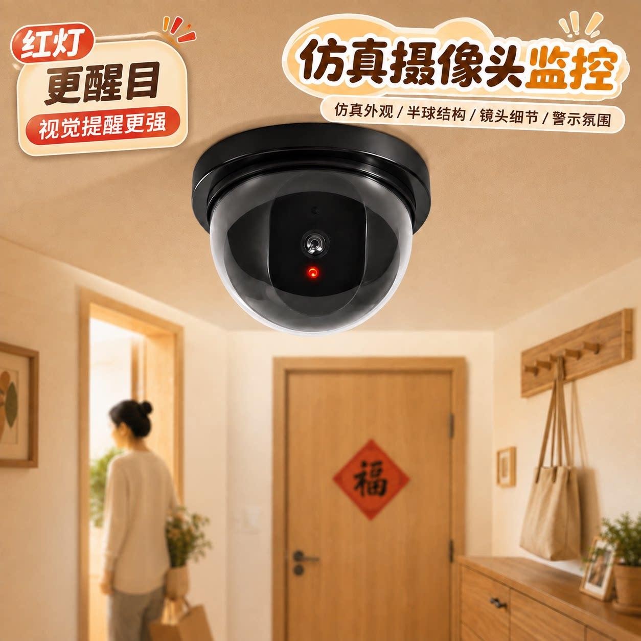 仿真摄像头监控假摄像头监控器模型室内假探头免打孔粘贴家用带灯