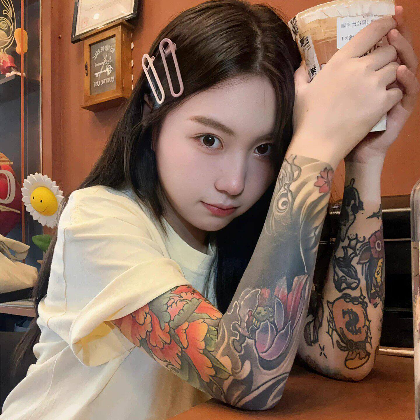超薄冰丝防晒纹身袖套男女骑行