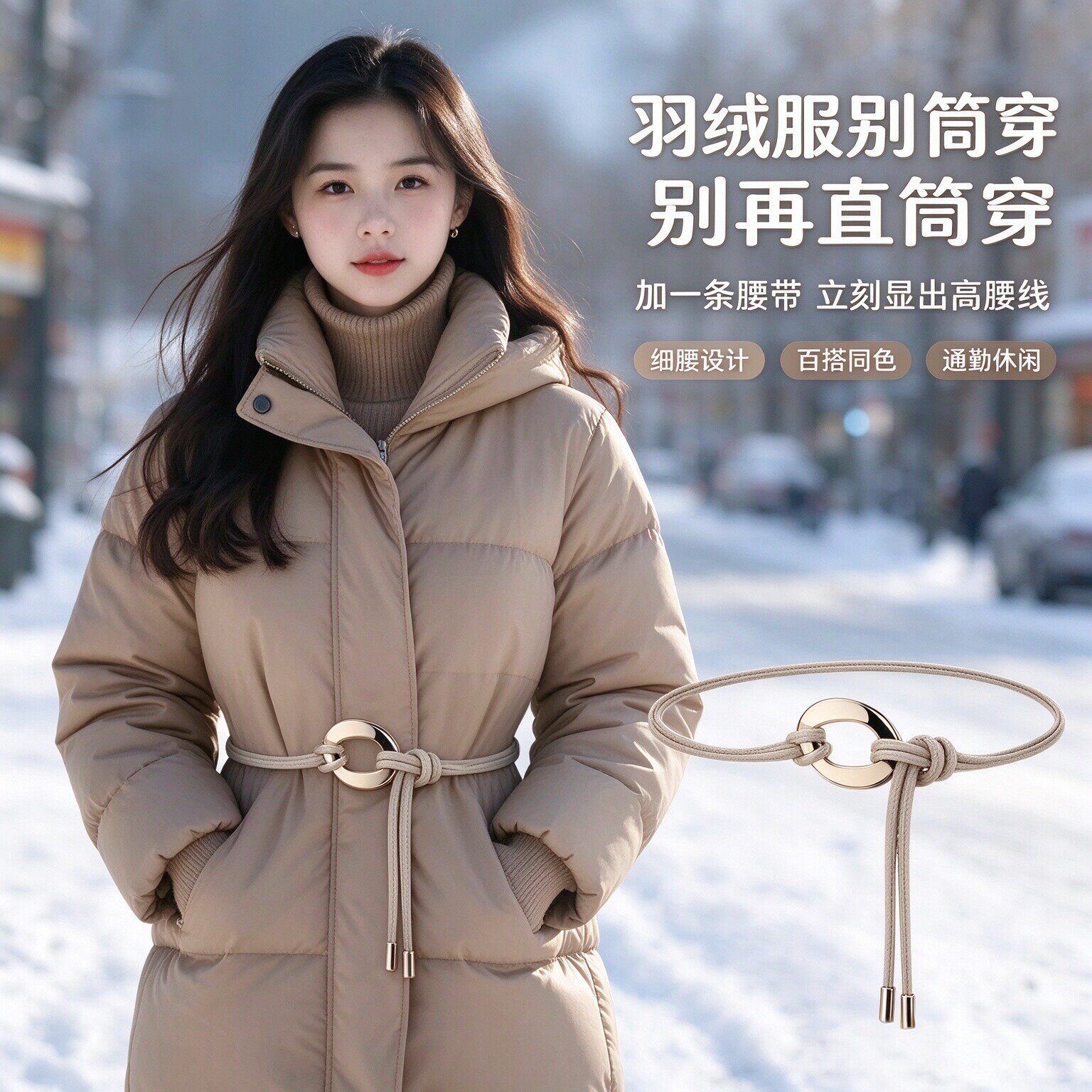 羽绒服女款高级感金属腰链