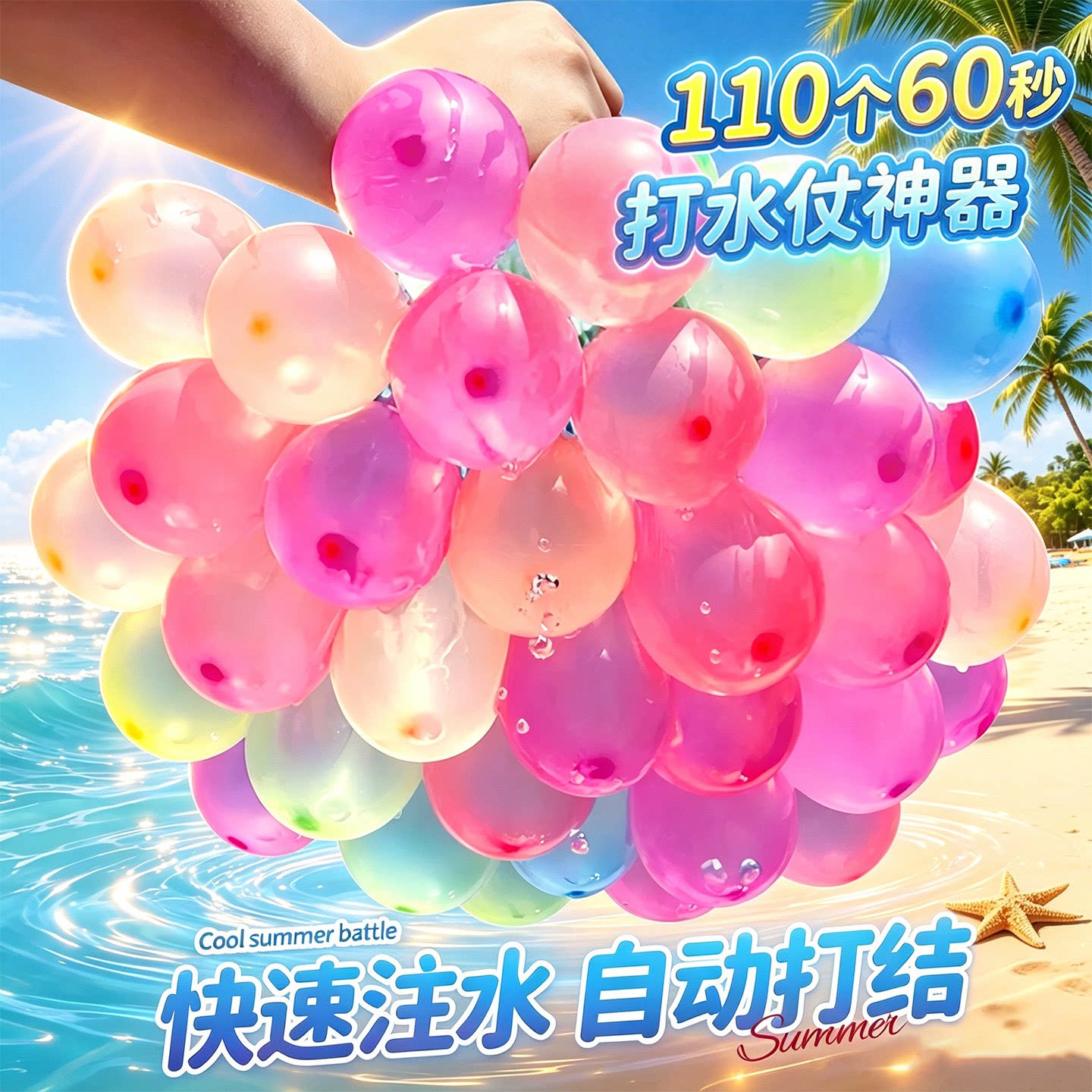 夏日快速注水自动打结水气球