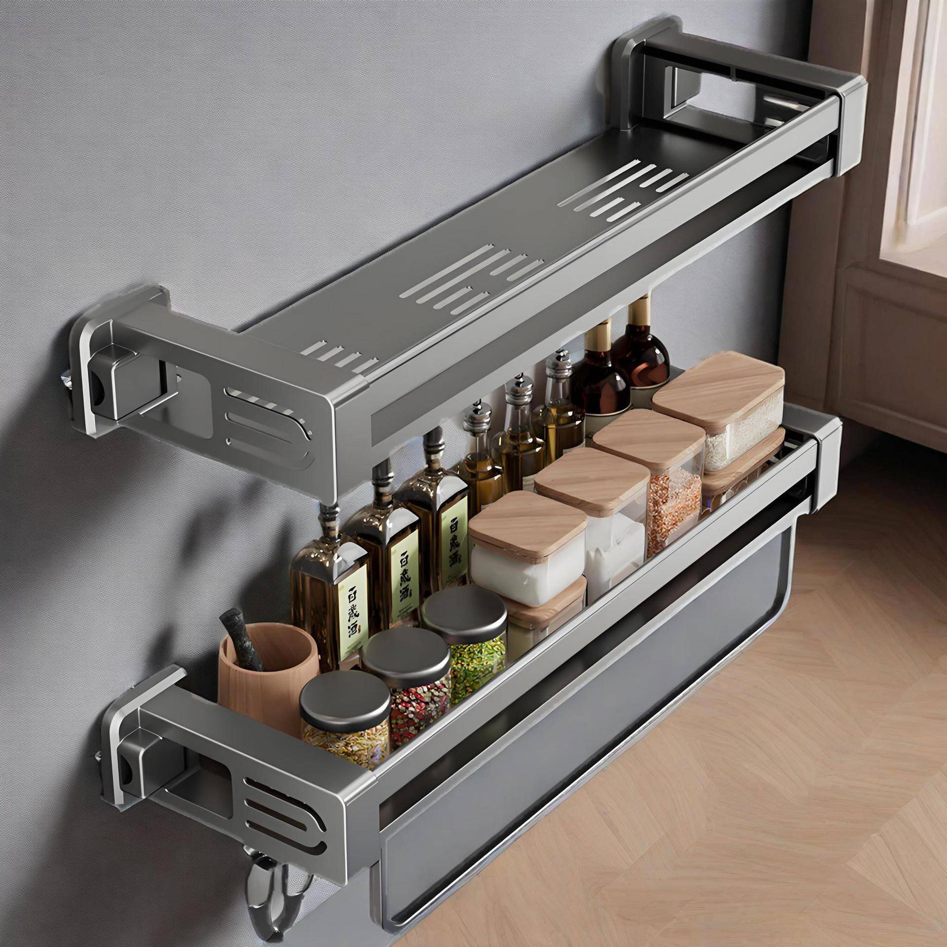 隐藏式厨房免打孔吸盘置物架壁挂式刀架调味料家用用品大全收纳架