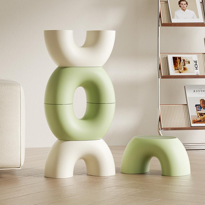 家用儿童加厚彩虹矮凳子客厅防滑圆板凳浴室卫生间踩脚小凳子创意