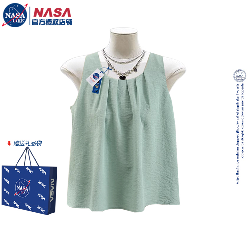 NASA美式圆领棉麻无袖背心上衣女设计感小众夏季洋气减龄娃娃衬衫