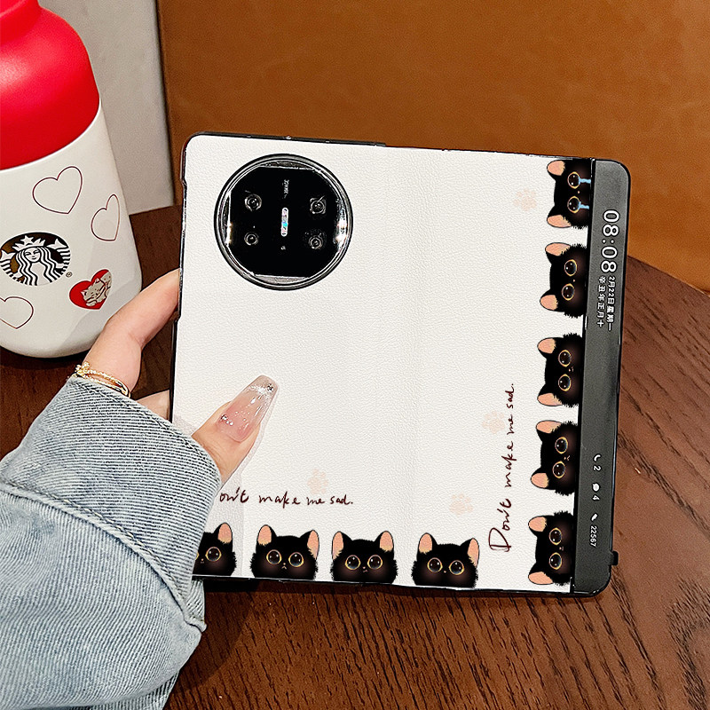 华为x5手机壳皮质萌宠黑猫