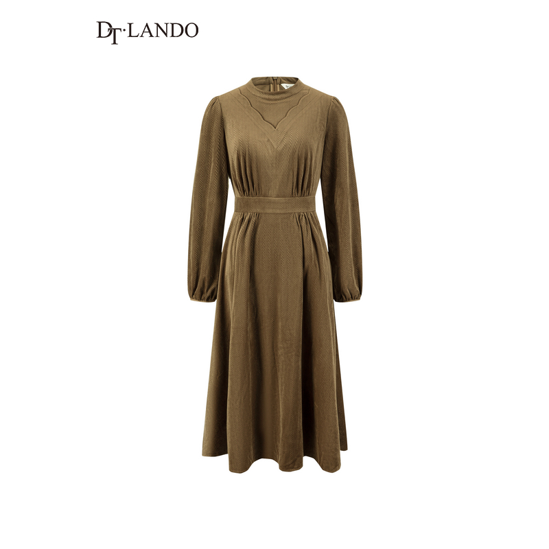 DTLANDO冬季女装端庄优雅圆领气质百搭中长款收腰长袖连衣裙子