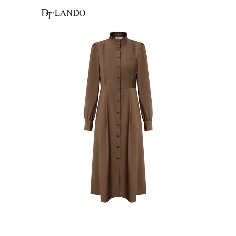 DTLANDO秋季女装优雅立领宽松剪裁设计师品牌中长款长袖连衣裙子