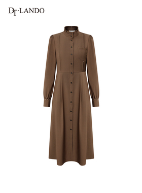 DTLANDO秋季女装优雅立领宽松剪裁设计师品牌中长款长袖连衣裙子
