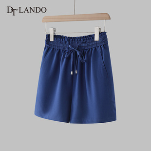 DTLANDO夏季新品休闲短裤女仿牛仔高腰a字五分裤系带松紧腰设计感