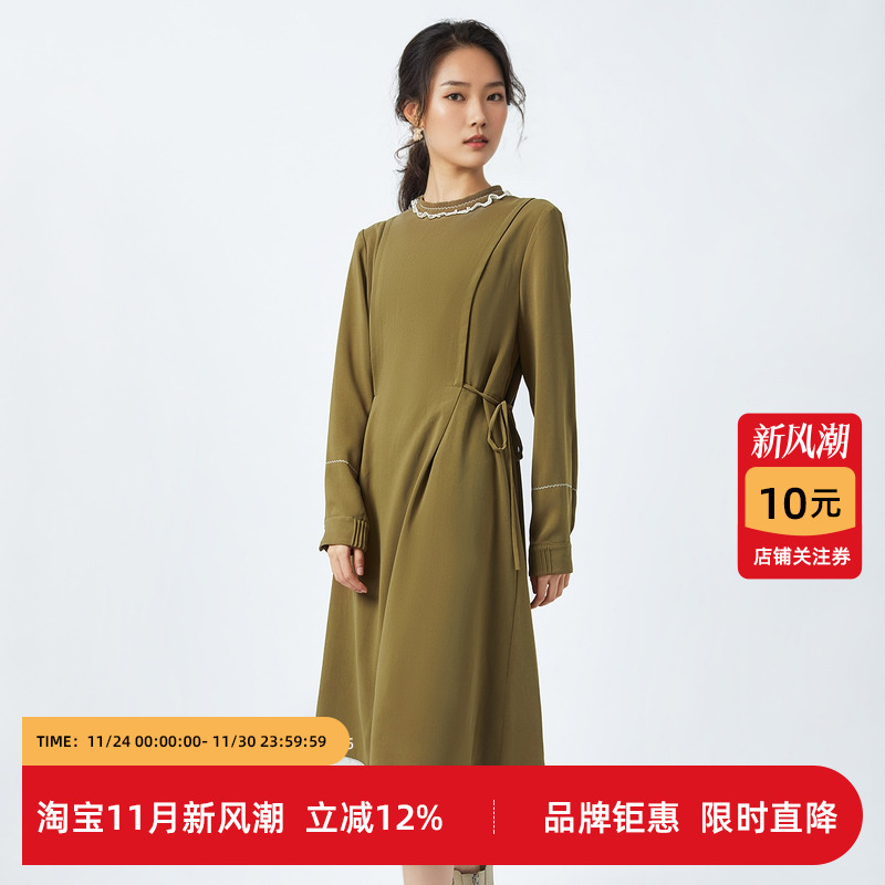 DTLANDO春季新品连衣裙法式女装时尚优雅百搭舒适显瘦绑带连衣裙