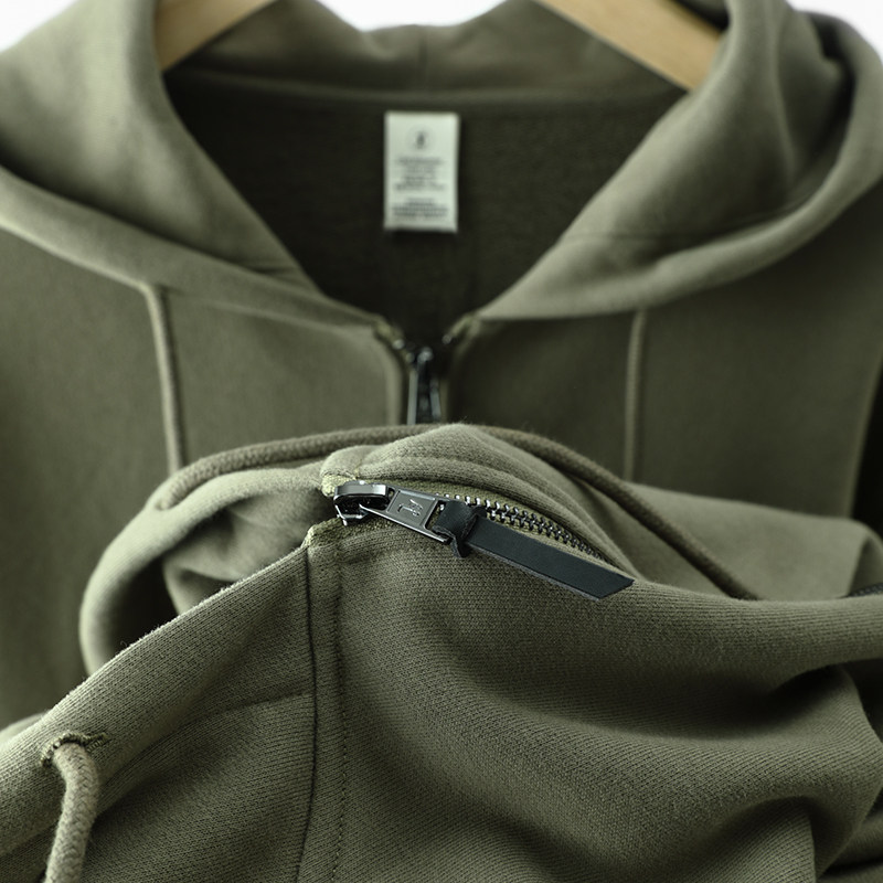 가을 겨울 따뜻한 두꺼운 양털 365G 카본 브러쉬 솔리드 컬러 지퍼 카디건 느슨한 어깨 후드 남성 운동복