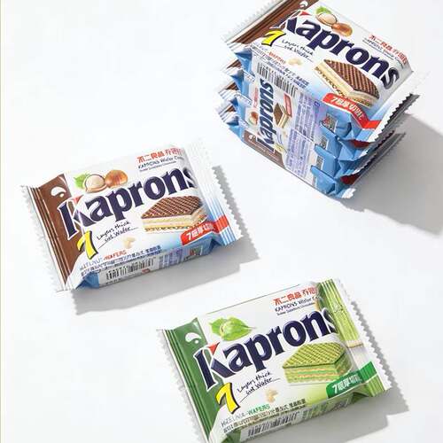 不二良品kaprons威化饼干榛子巧克力抹茶味袋装84g零食下午茶饼干